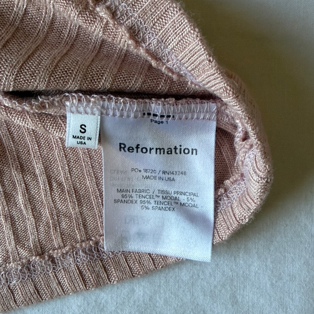 Reformation Pale Pink Ribbed Button-Front Long Sleeve Top - Picture 8 of 8